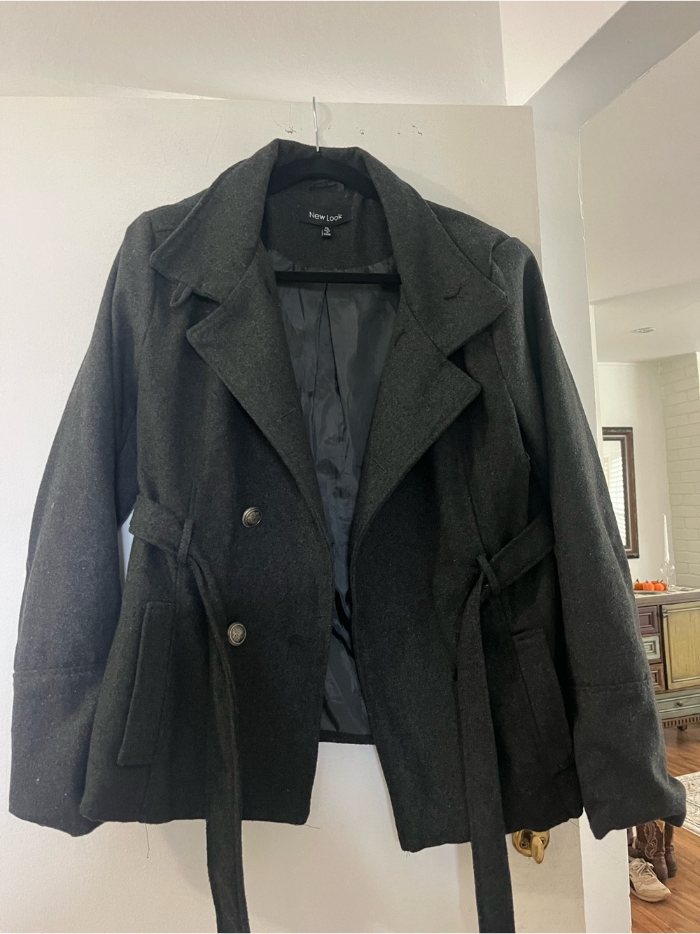 New Look Black Double-Breasted Peacoat with Belt